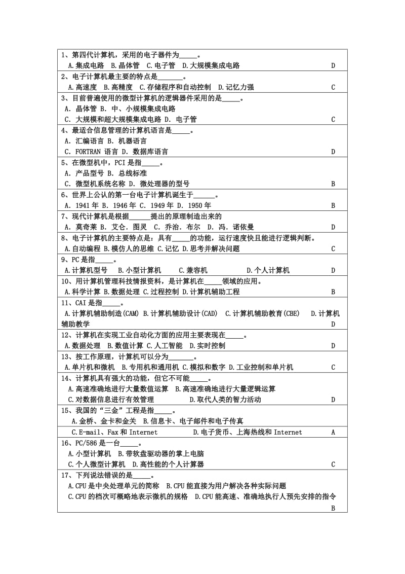 2016年安徽省计算机一级考试试题库及答案.doc_第1页