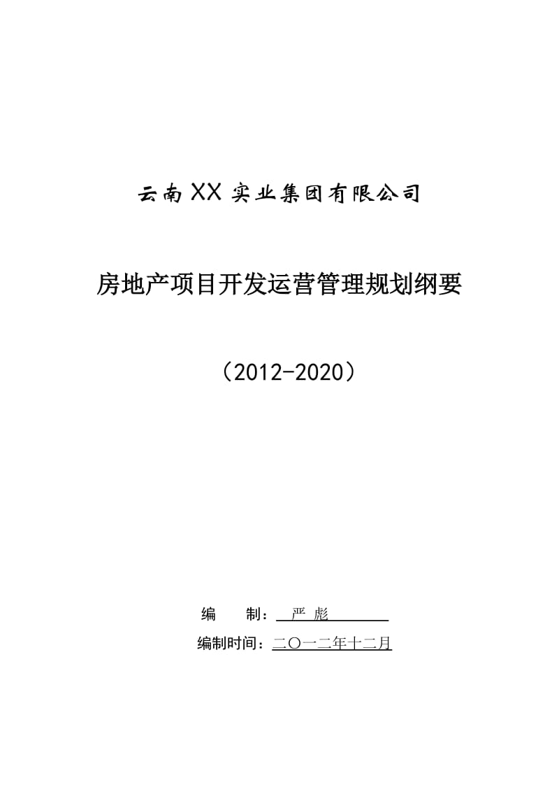 XX集团房地产项目开发运营管理规划纲要(实用范文).docx_第1页