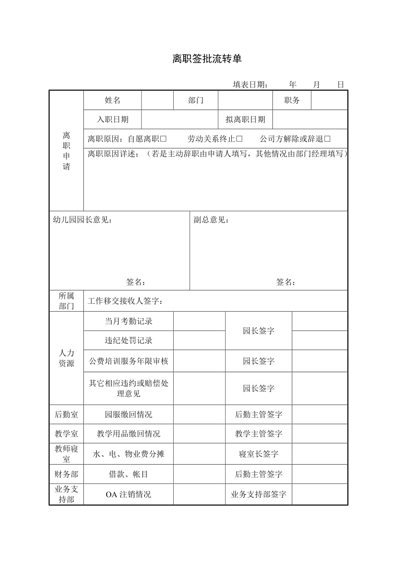 幼儿园教师离职签流程表(新).doc_第1页