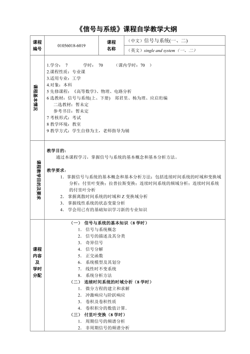 《信号与系统》自学课程教学大纲.doc_第1页