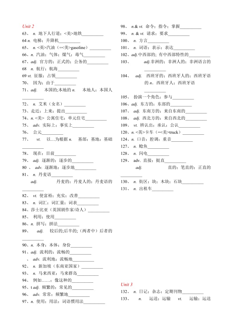 高一英语必修一单词默写-打印版(使用新).doc_第2页