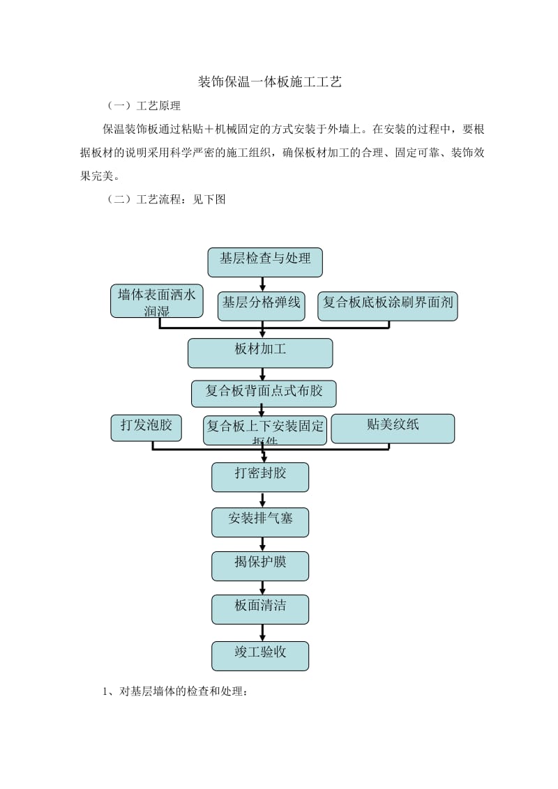 装饰保温一体板施工工艺(外墙陶板).doc_第1页