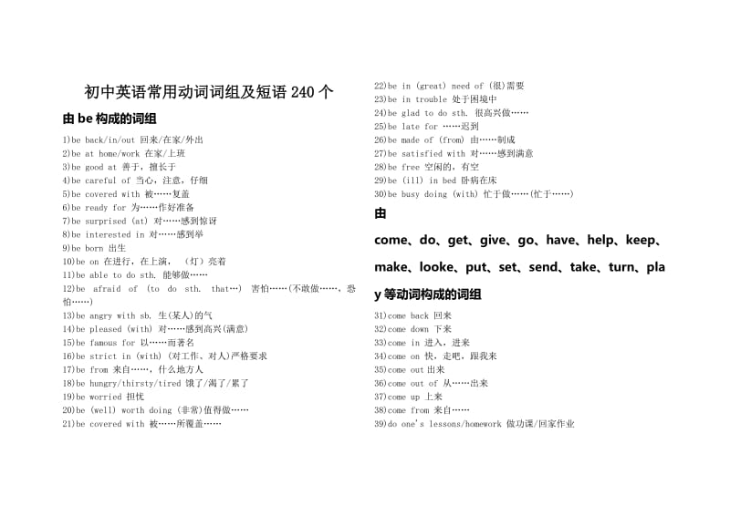 初中英语常用动词词组及短语240个.doc_第1页