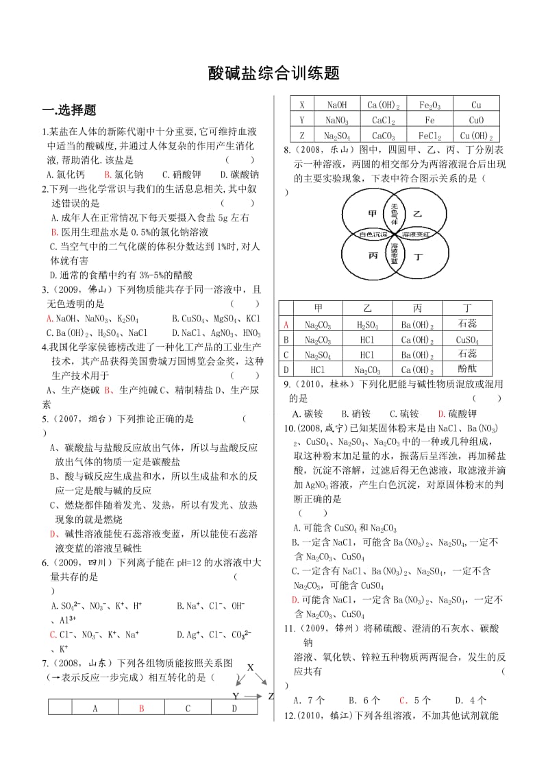 初中化学酸碱盐综合练习题(一)和答案.doc_第1页