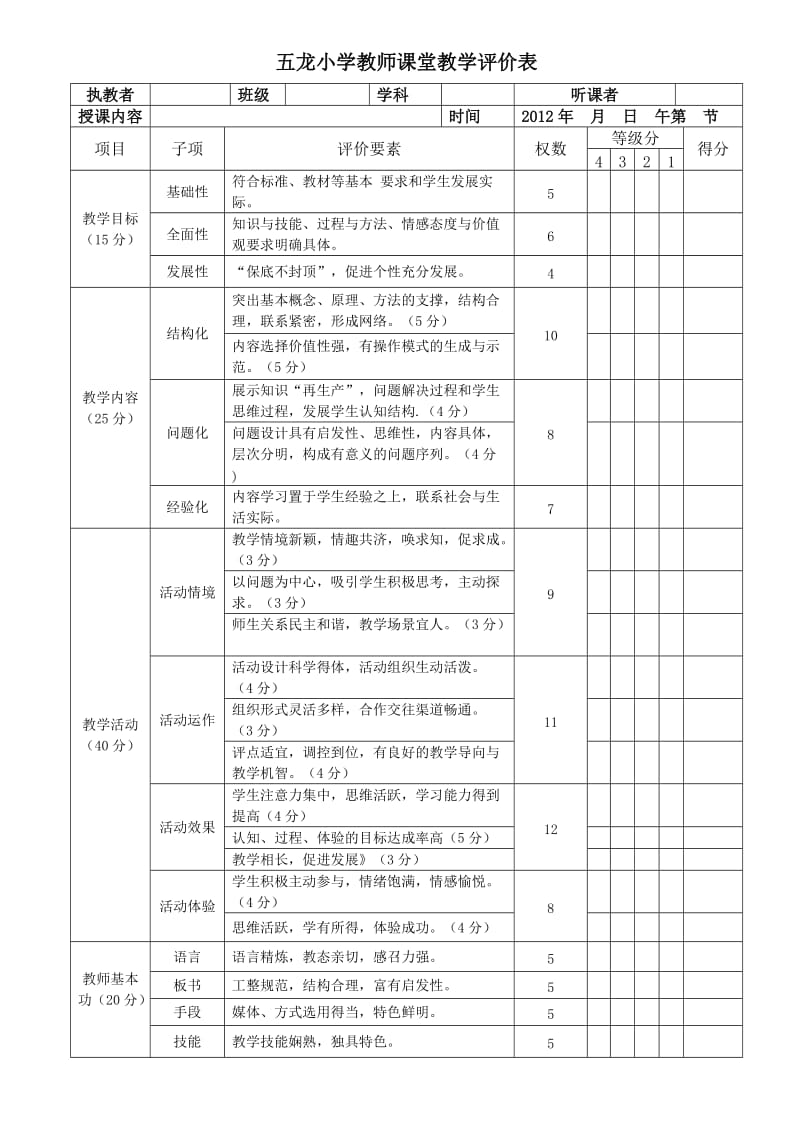 《课堂教学评价表》word版.doc_第1页