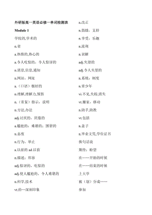 外研版高一英語(yǔ)必修一單詞檢測(cè)表.doc