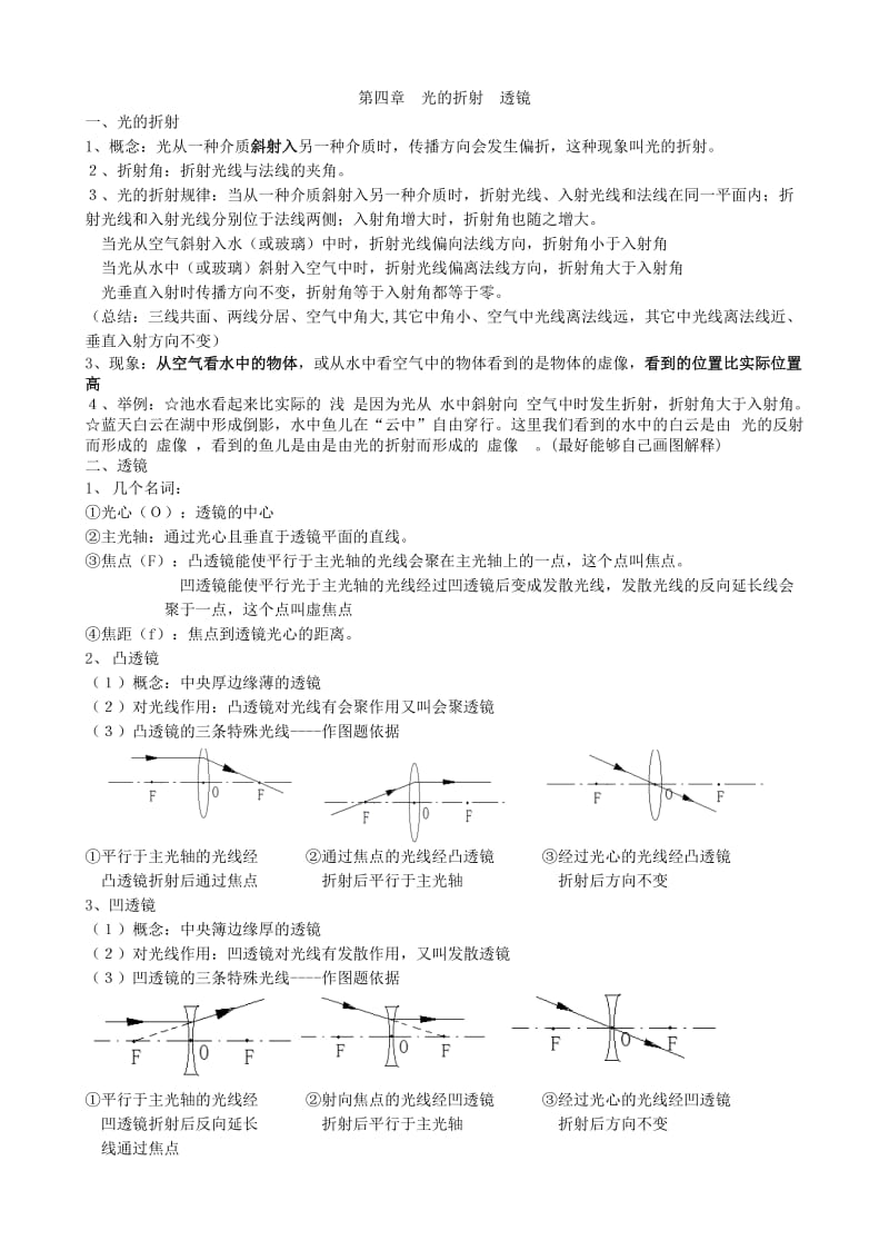 苏教版八上物理光的折射、透镜复习提纲.doc_第1页