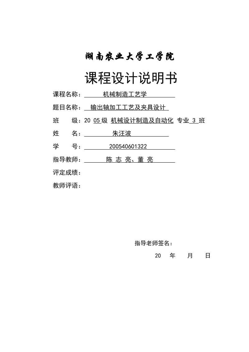 湖南农业大学工学院输出轴加工工艺及夹具设计.doc_第1页