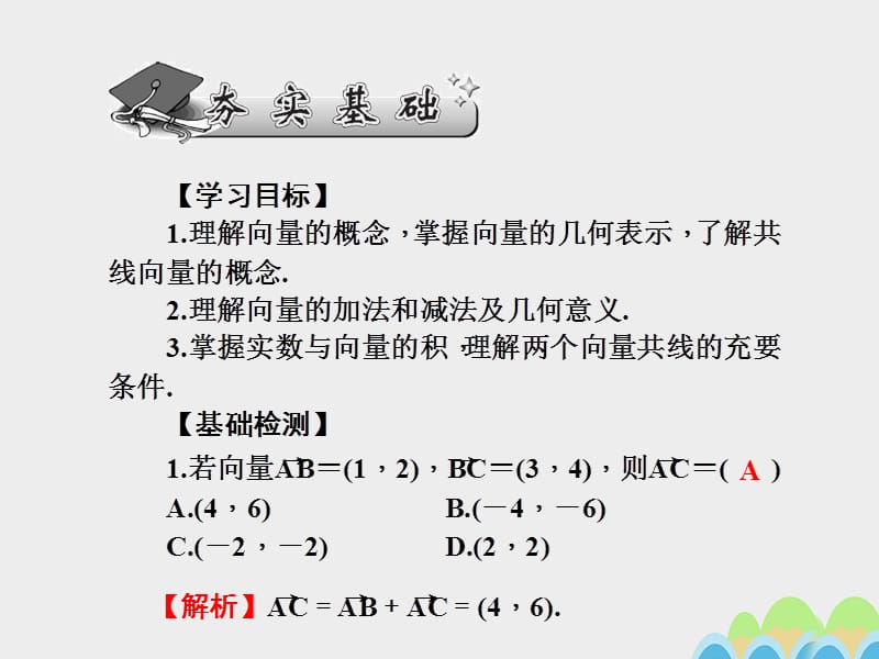 2017届高考数学一轮总复习第四章三角函数平面向量与复数第24讲平面向量的概念与其线性运算课件文新人教A版.ppt_第2页