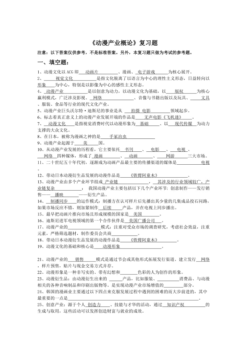 动漫概论考试题.doc_第1页