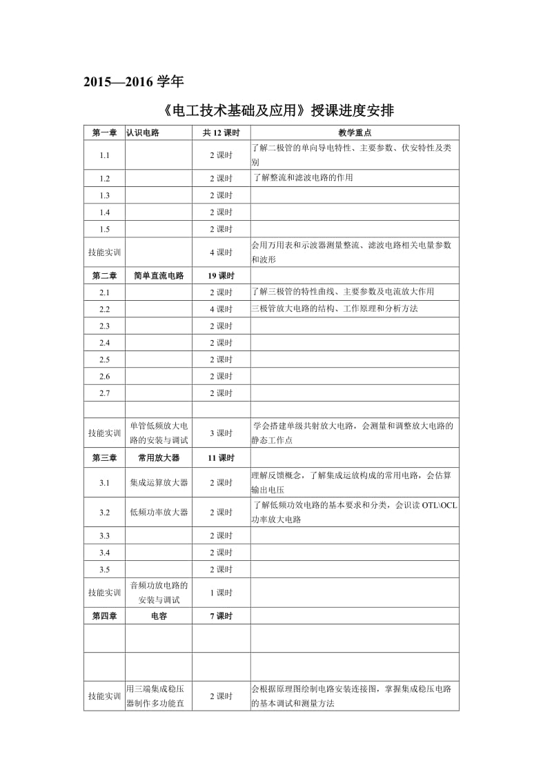 电工、电子技术基础与技能学期授课进度.doc_第1页