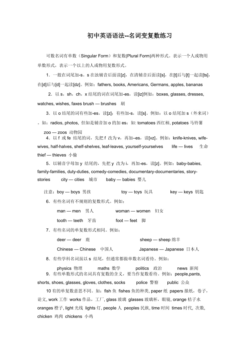 初中英语名词复数专项练习题.doc_第1页