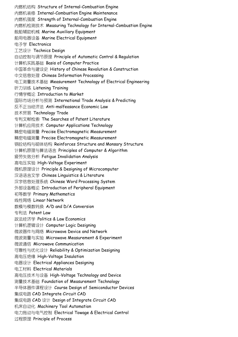 大学专业课程名称-中英对照出国申请求职.doc_第1页