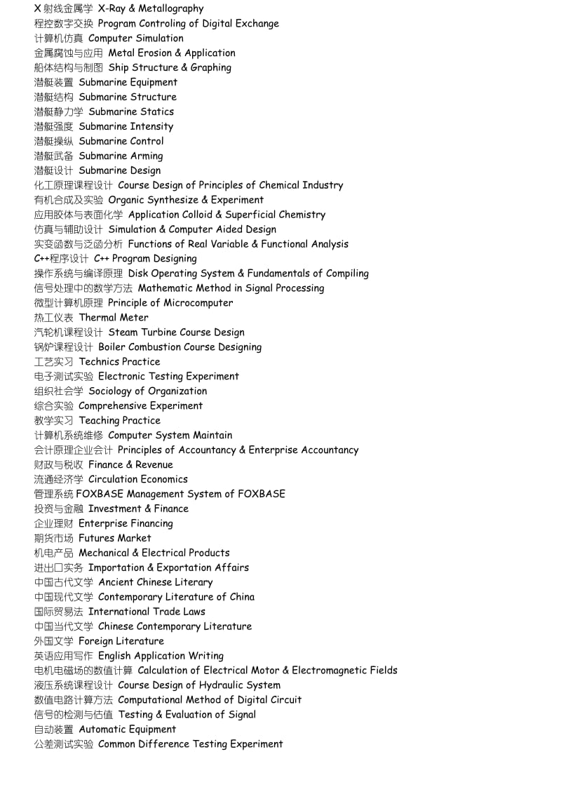 大学专业课程名称-中英对照出国申请求职.doc_第2页