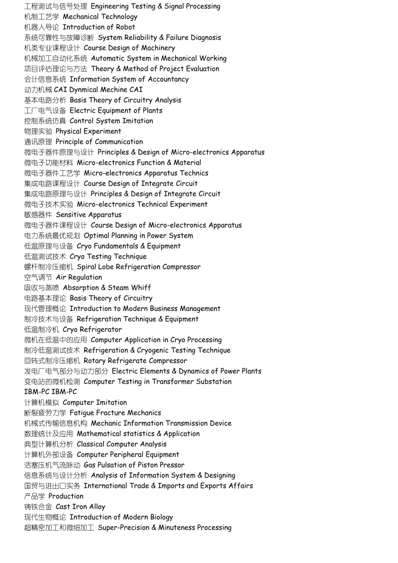 大学专业课程名称-中英对照出国申请求职.doc_第3页