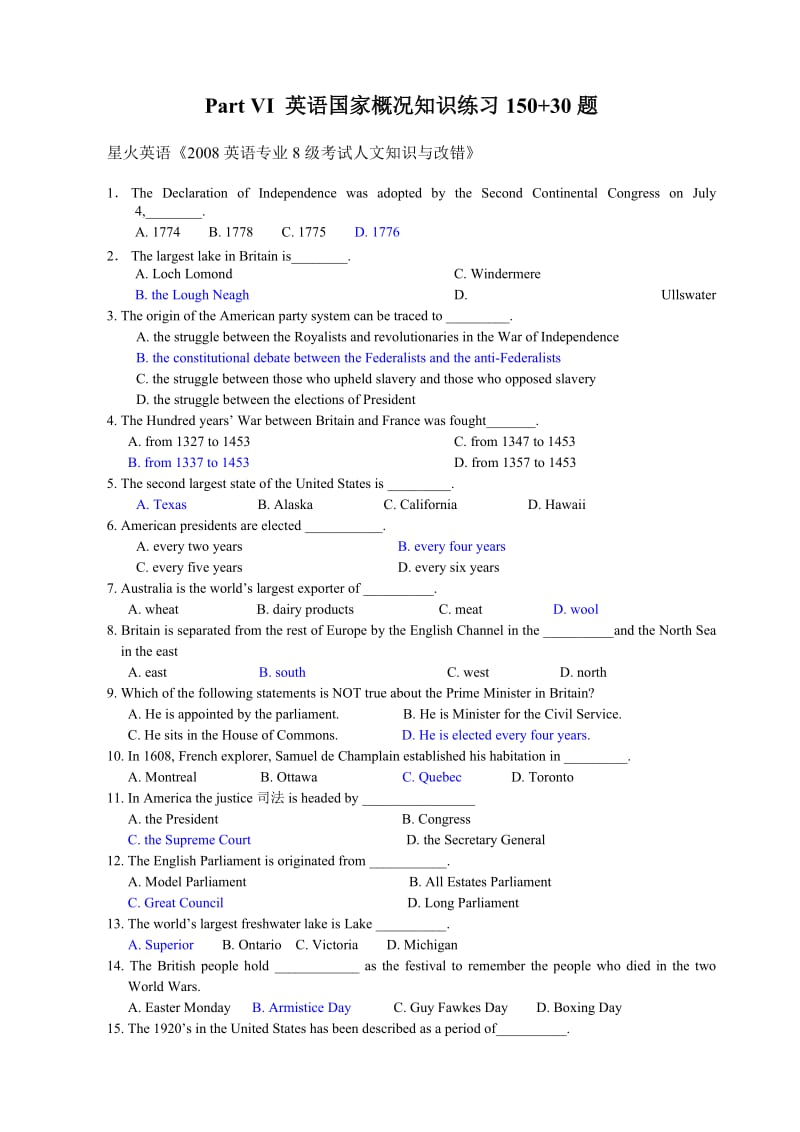 英语国家概况-练习带答案.doc_第2页