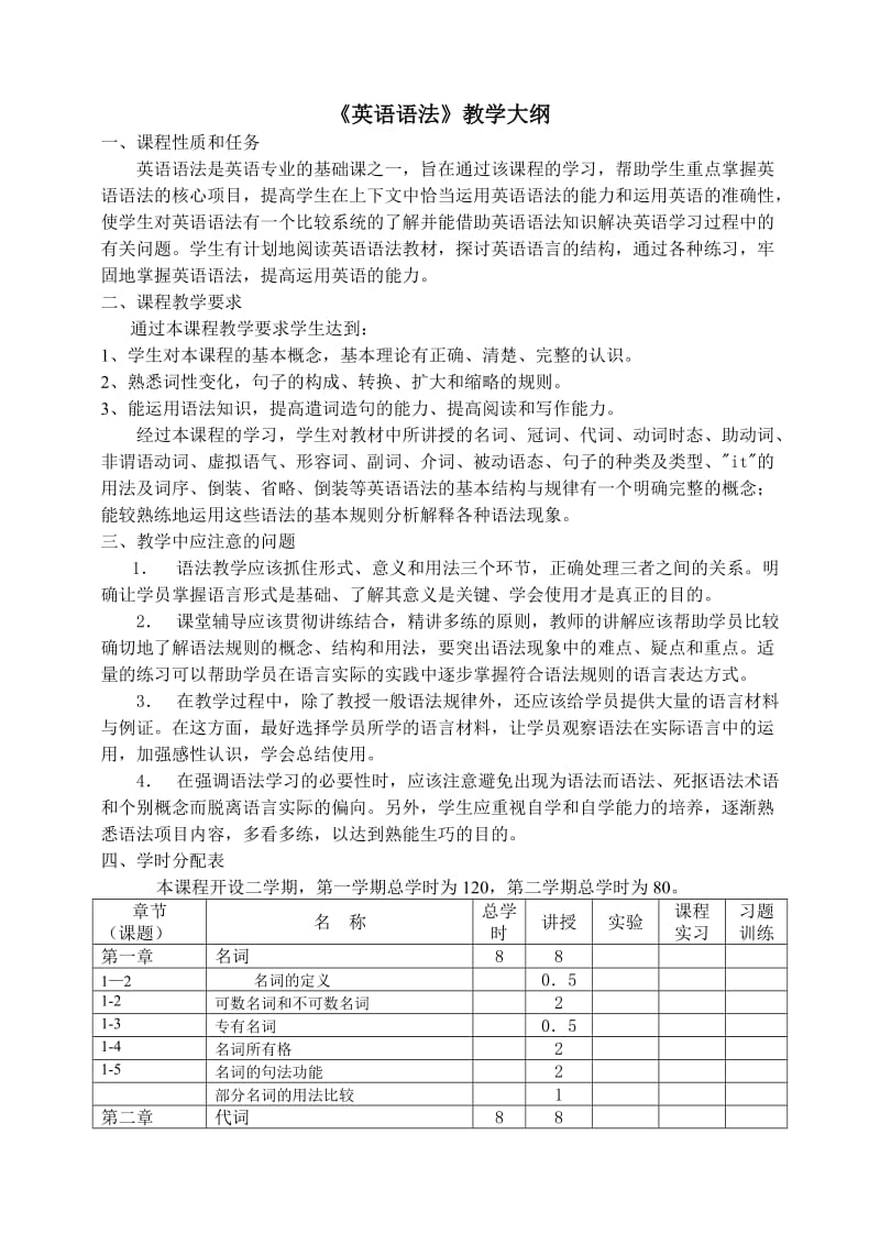 英语语法教学大纲.doc_第1页