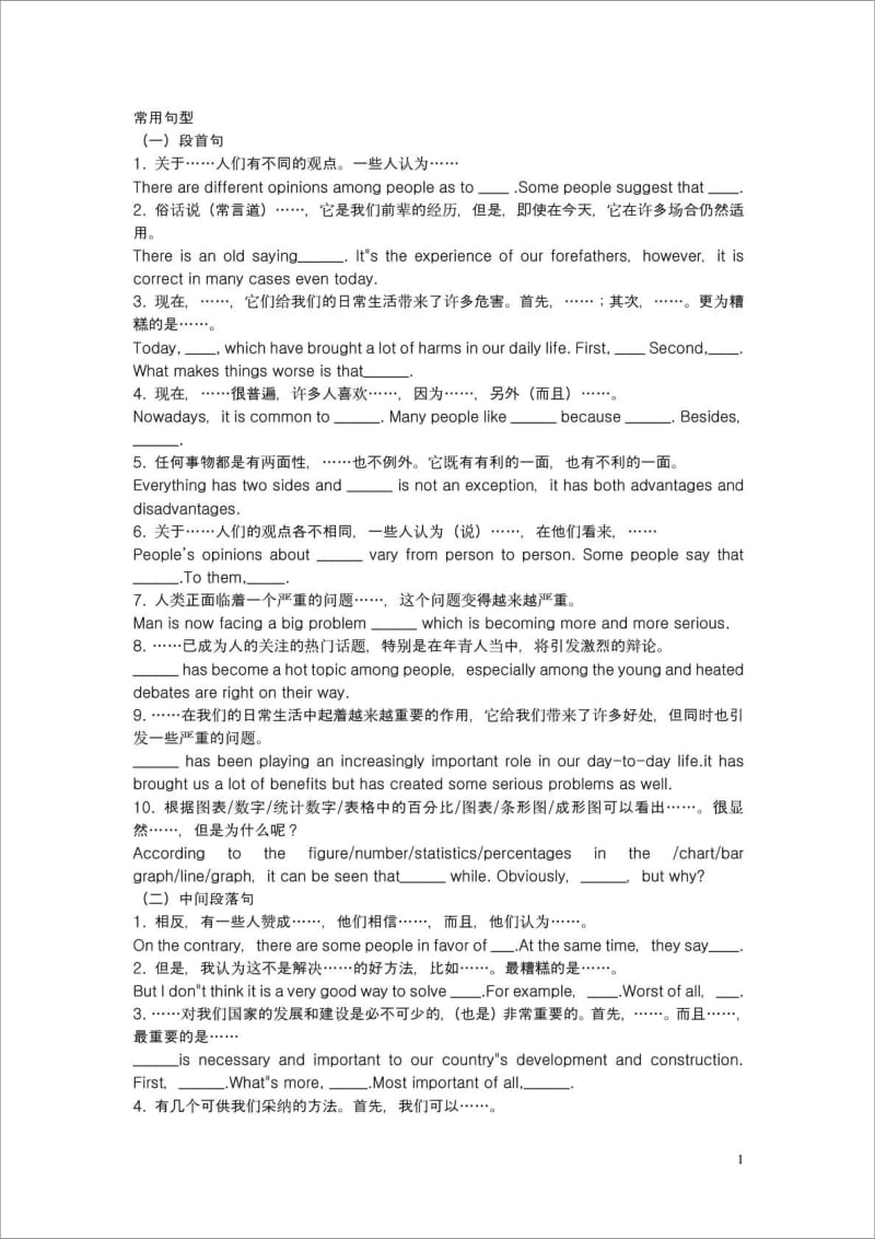 英语四六级作文常用句型.doc_第1页