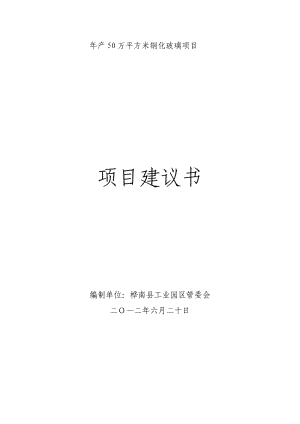 產(chǎn)50萬(wàn)平方米鋼化玻璃項(xiàng)目建議書.doc