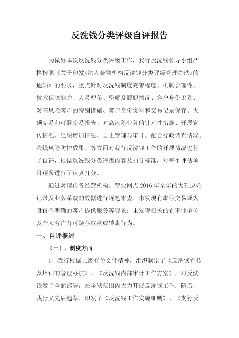 反洗钱分类评级自评报告.doc_第1页