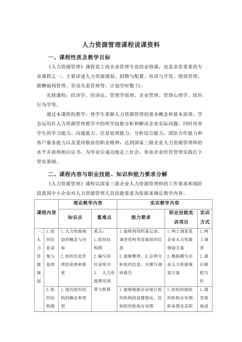 人力资源管理课程说课资料.doc_第1页