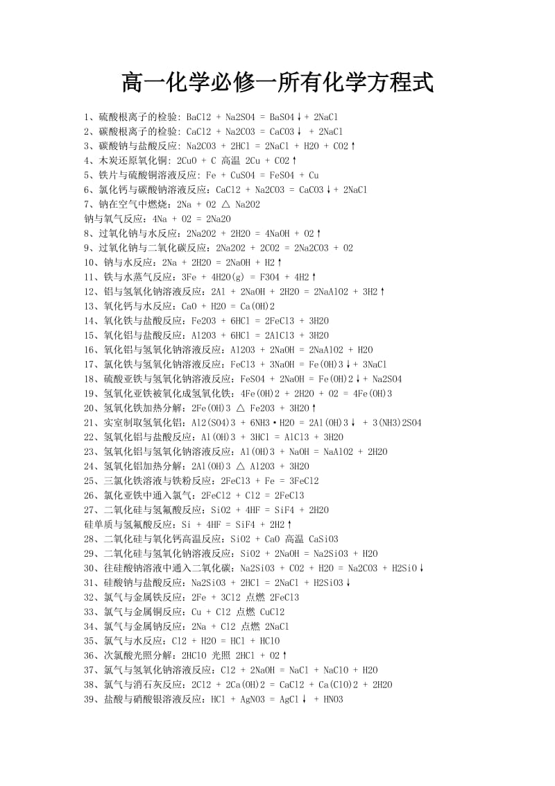 高一化学必修一所有化学方程式.doc_第1页