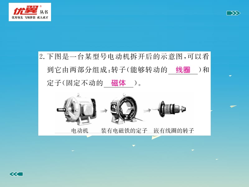 2017年春九年级物理下册17.1关于电动机转动的猜想习题课件新版粤教沪版.ppt_第3页