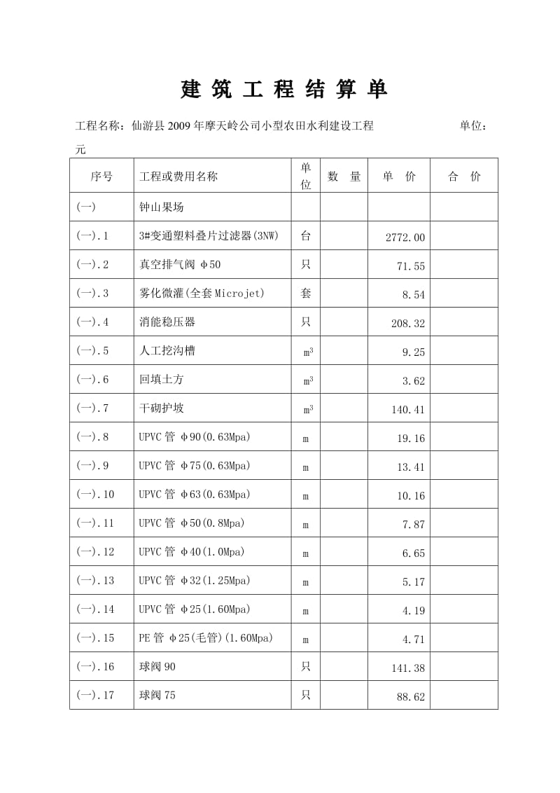 水利水电工地进程建设结算书.doc_第1页