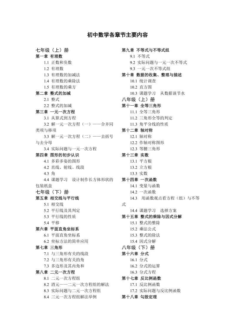 初中数学各章节主要内容.doc_第1页