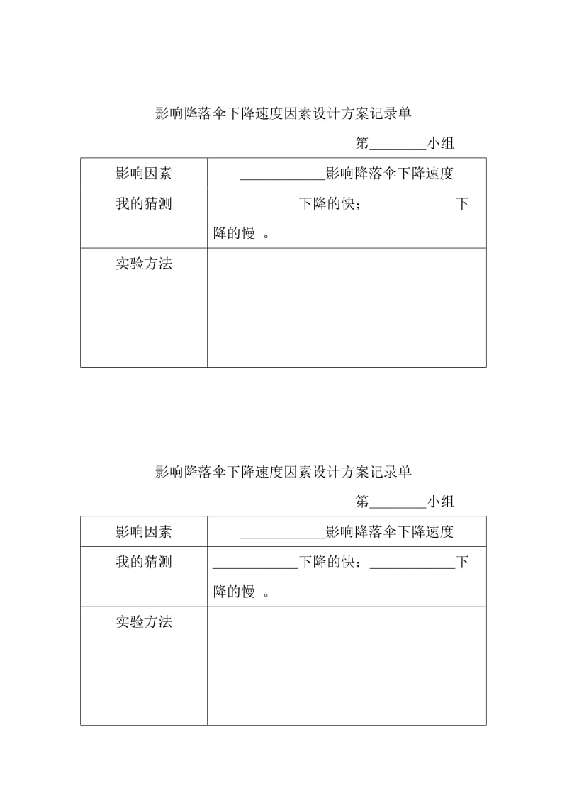 影响降落伞下降速度因素实验记录单.docx_第2页