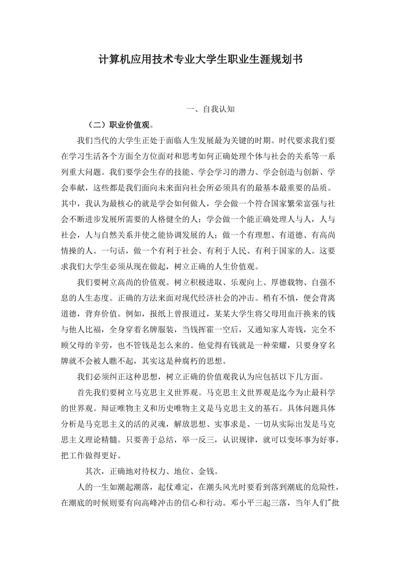 计算机应用技术专业大学生职业生涯规划书.doc_第1页