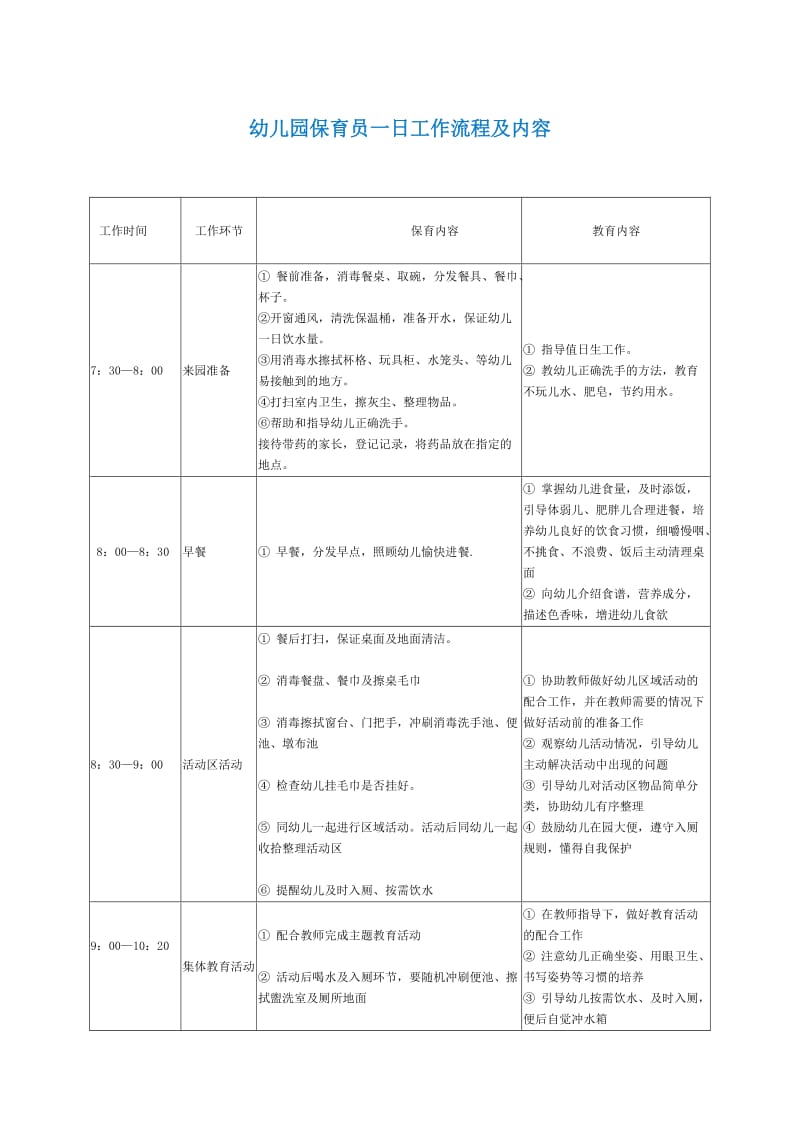 幼儿园保育员一日工作流程及内容.doc_第1页