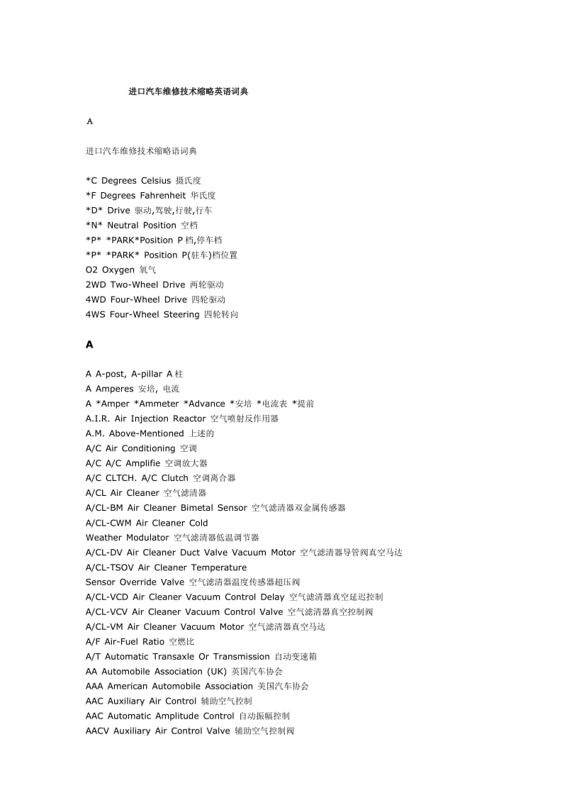 进口汽车维修技术缩略英语词典.doc_第1页