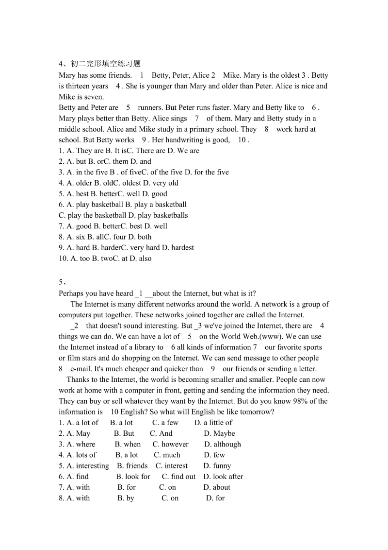 初二英语完形填空练习题(包含答案).doc_第3页