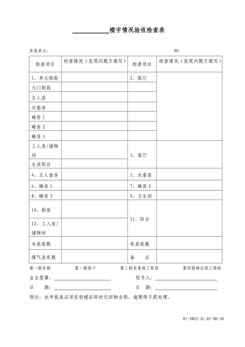 物业管理公司楼宇情况验收检查表WI-NWGZ-ALKF.doc_第1页