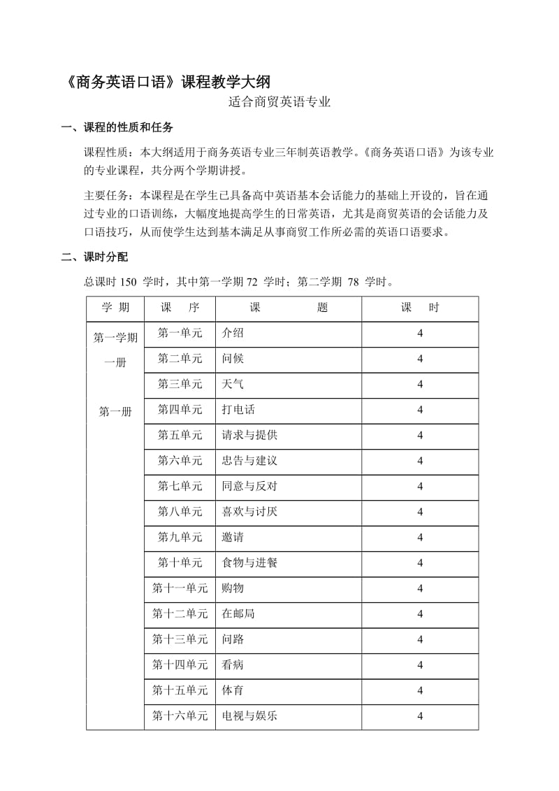 《商务英语口语》教学大纲.doc_第1页