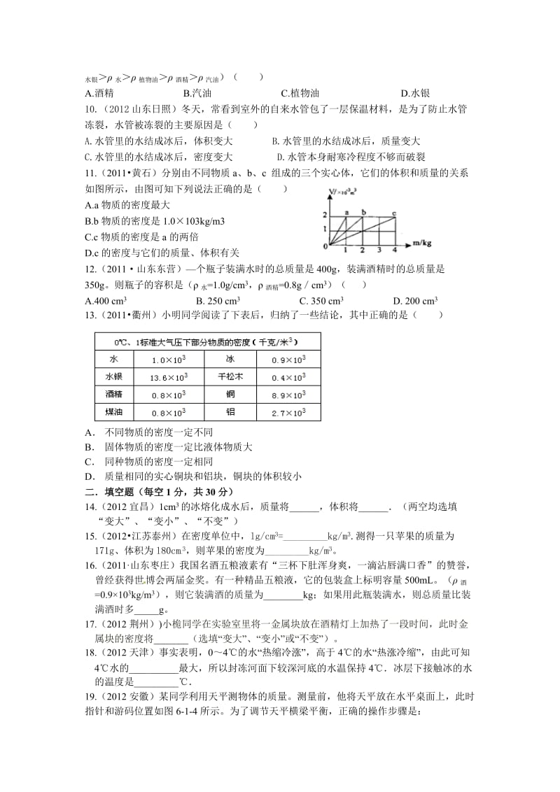 初二物理第六章质量和密度单元测试题及答案.doc_第2页