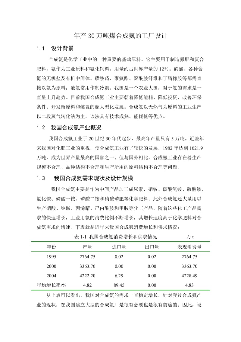 产30万吨煤合成氨的工厂设计开题报告.doc_第1页