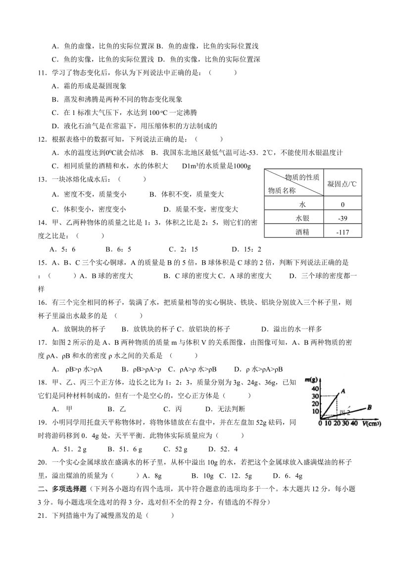 初二物理上册期末试卷和答案.doc_第2页