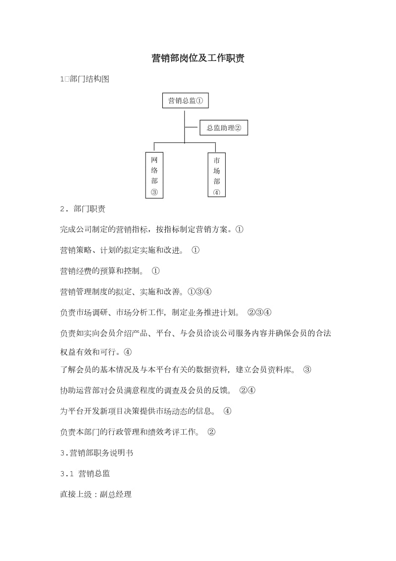 营销部岗位及工作职责.doc_第1页