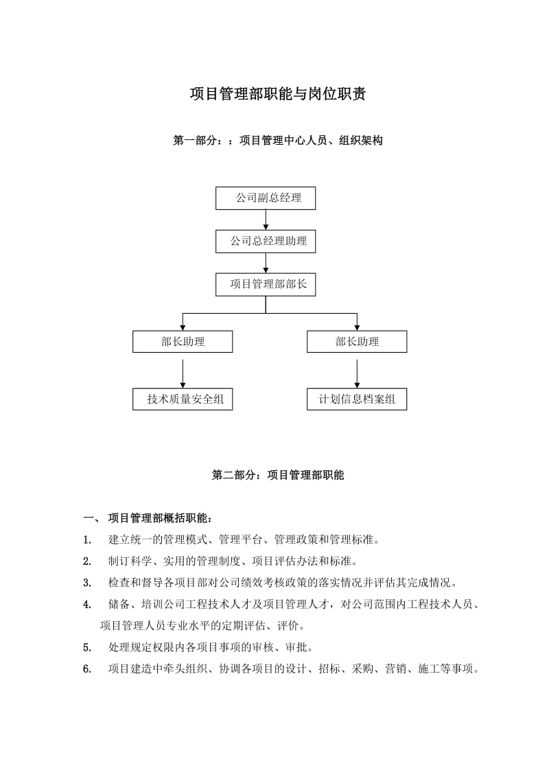 项目管理部职能、岗位职责.doc_第1页