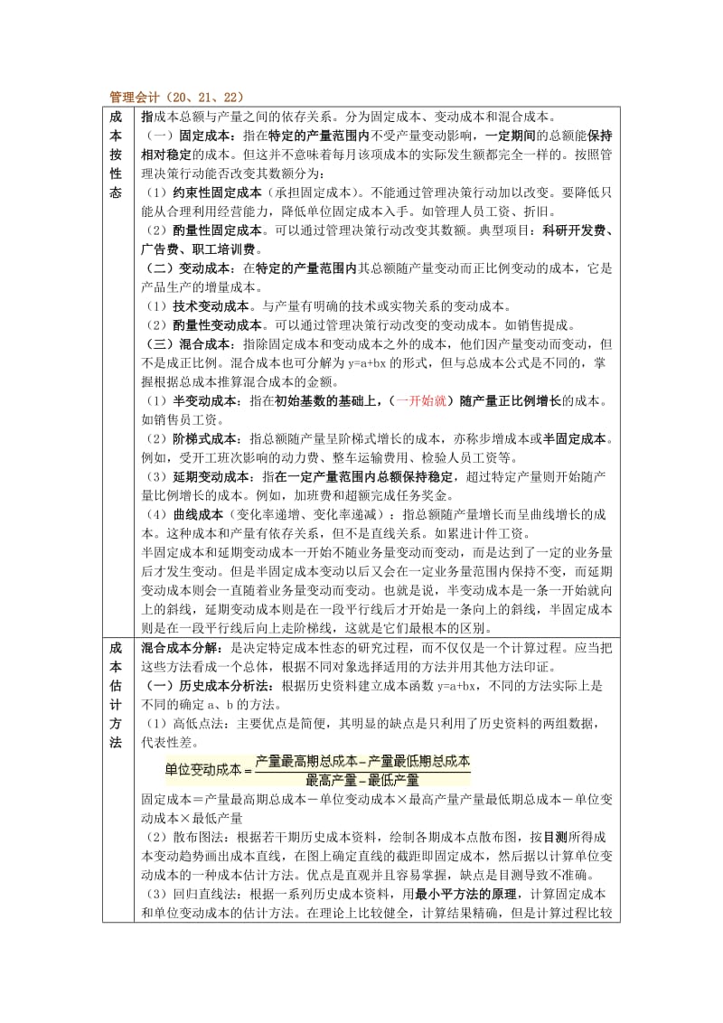 注册会计师-财务成本管理-表格笔记-管理会计.docx_第1页