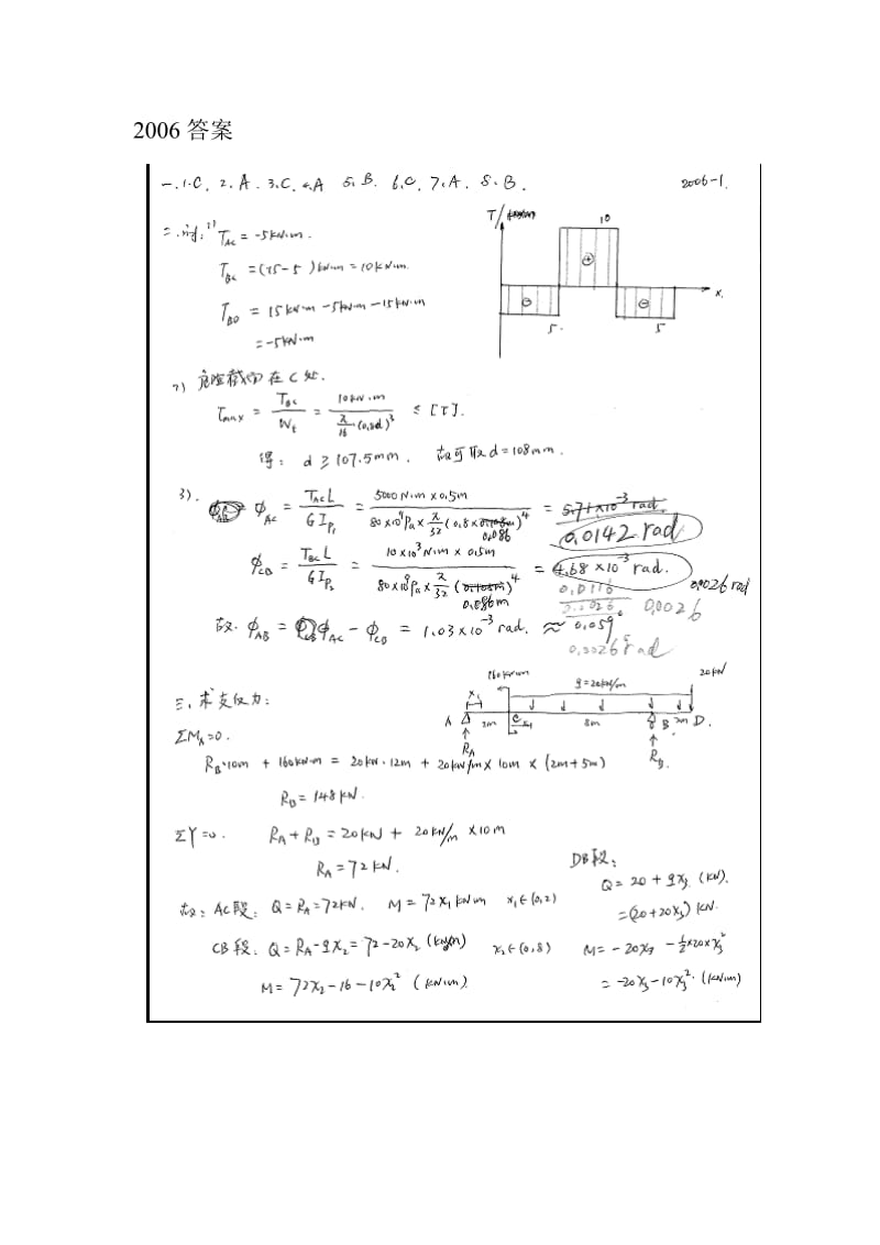 北京科技大学材料力学专业课06-11真题答案.doc_第1页