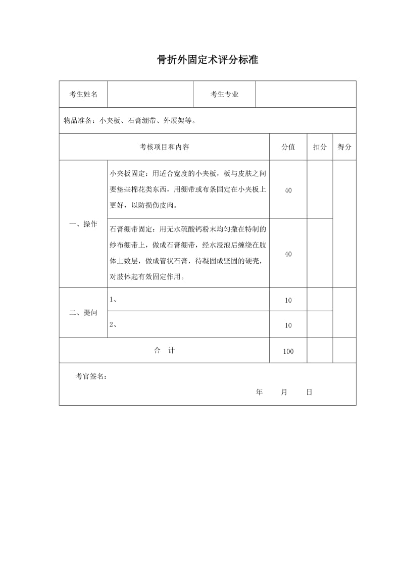 骨折外固定术评分标准.doc_第1页