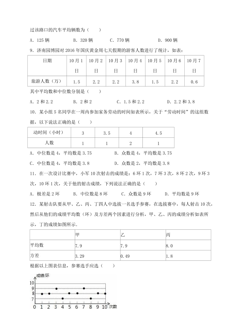 人教版八级下册第章数据的分析单元检测试卷含答案解析.doc_第2页