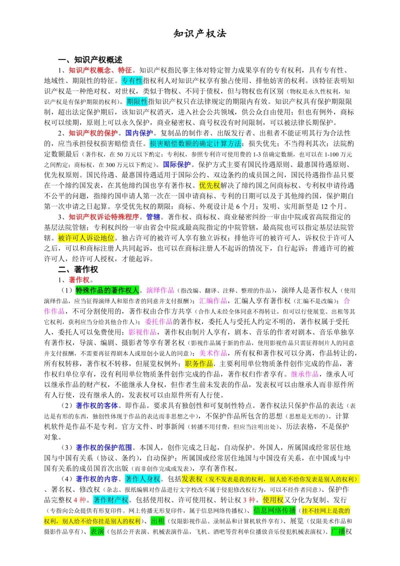 最新司法考试精华笔记-知识产权法.doc_第1页