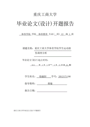 重慶工商大學(xué)體育學(xué)院學(xué)生運(yùn)動(dòng)損傷調(diào)查分析開題報(bào)告.doc