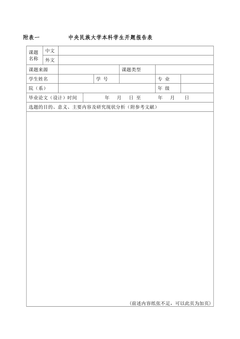 附表一中央民族大学本科学生开题报告表.doc_第1页