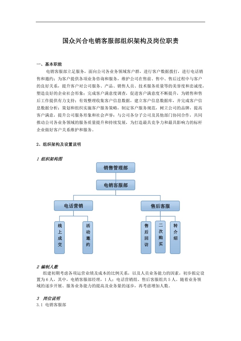 电销客服部组织架构及岗位职责.doc_第1页