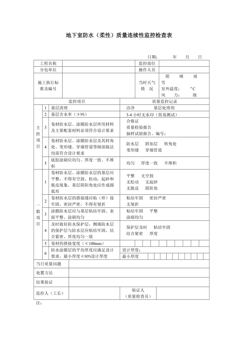 地下室防水柔性质量连续性监控检查表.doc_第1页